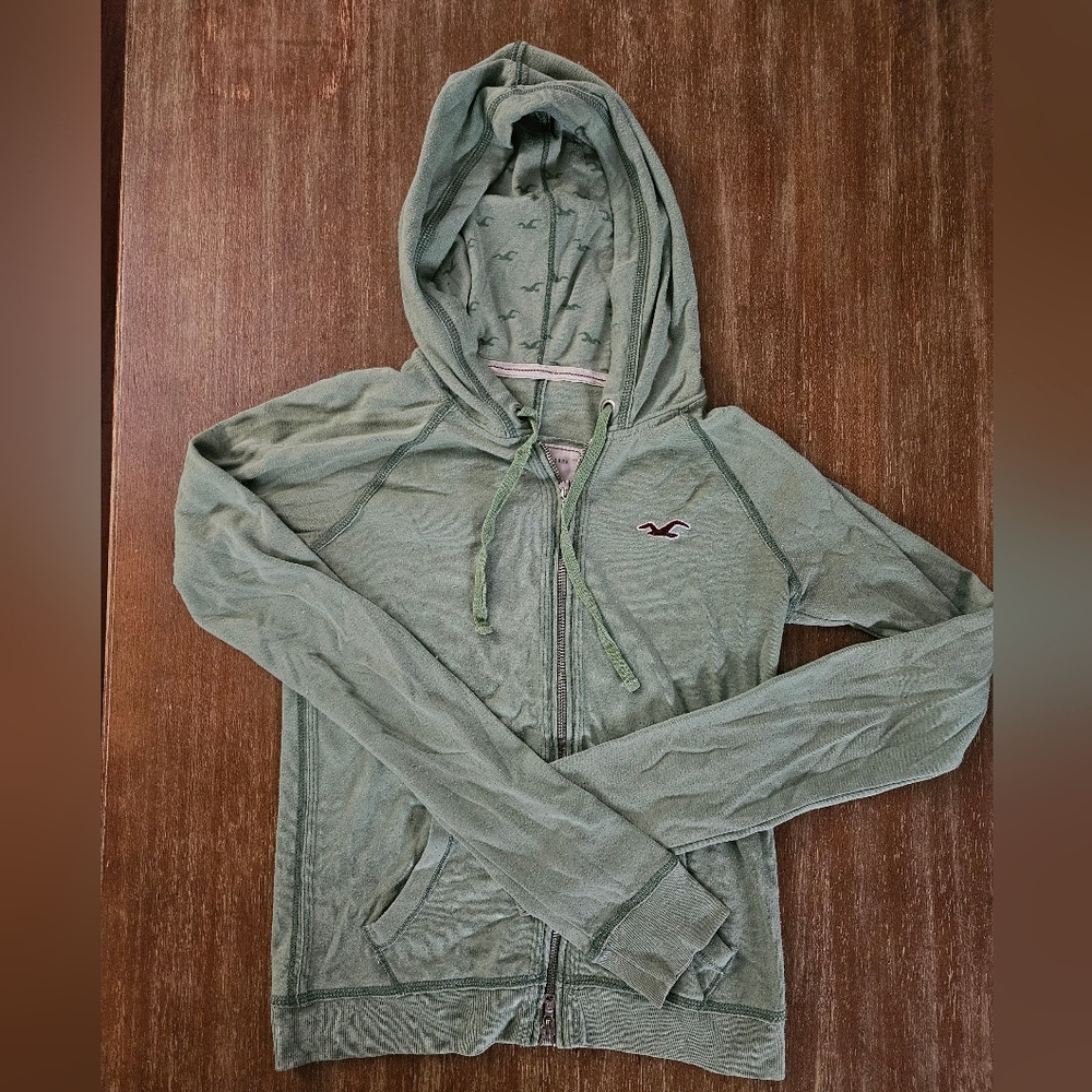 Womens Hollister Green Zip-Up Hoodie - Size Small - Hollister Hoodie Green